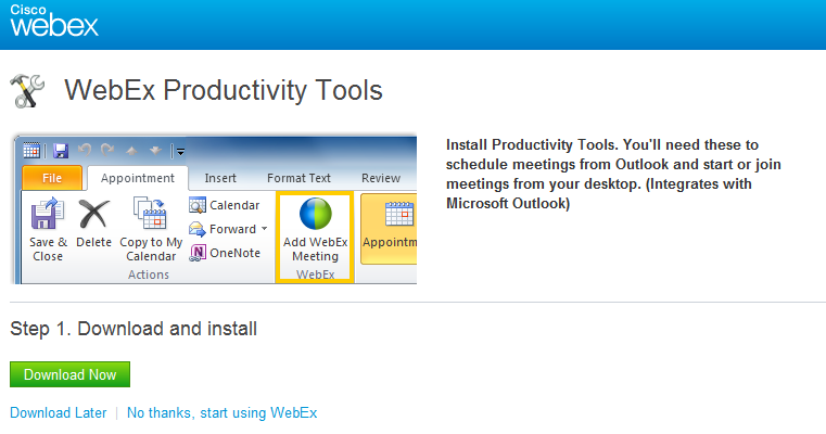 Webex productivity tools install